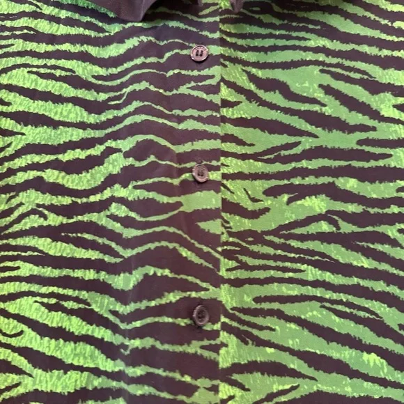 KENZO x H&M Green Tiger Print Silk Ruffle Collar Long Sleeve Button Up Blouse 2 - Picture 10 of 16